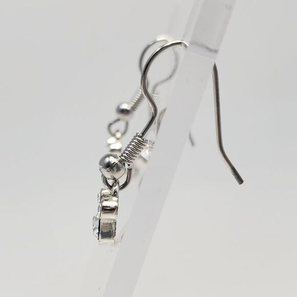 Disney Mickey Mouse White Rhinestone Dangle Earrings Silver - Picture 4 of 7